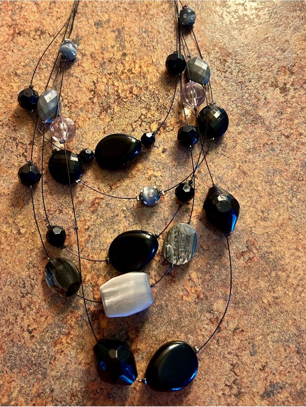Multi-Strand Black and Gray Beaded Necklace - Women Jewelry